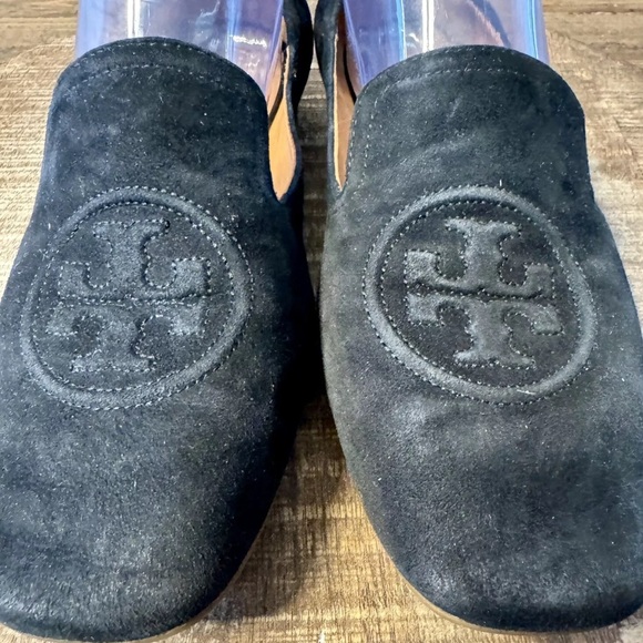TORY BURCH Leigh Suede Square Toe Loafer Flats in Black Size 9.5 EUC! - Picture 5 of 12